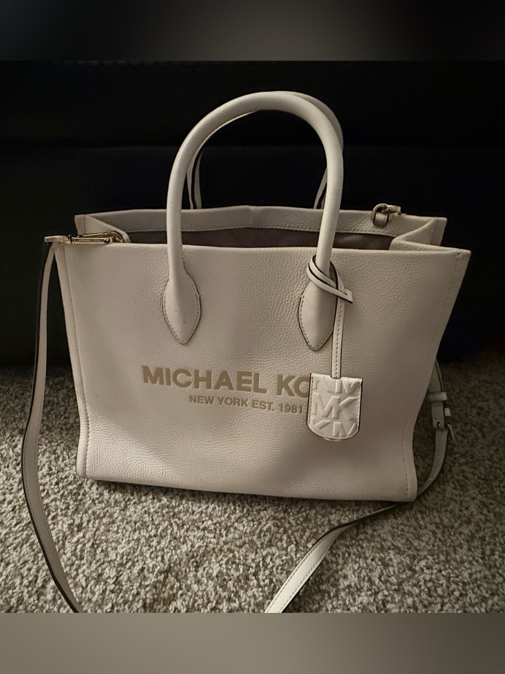 Michael Kors Off-White Leather Logo Tote with Gold Accents